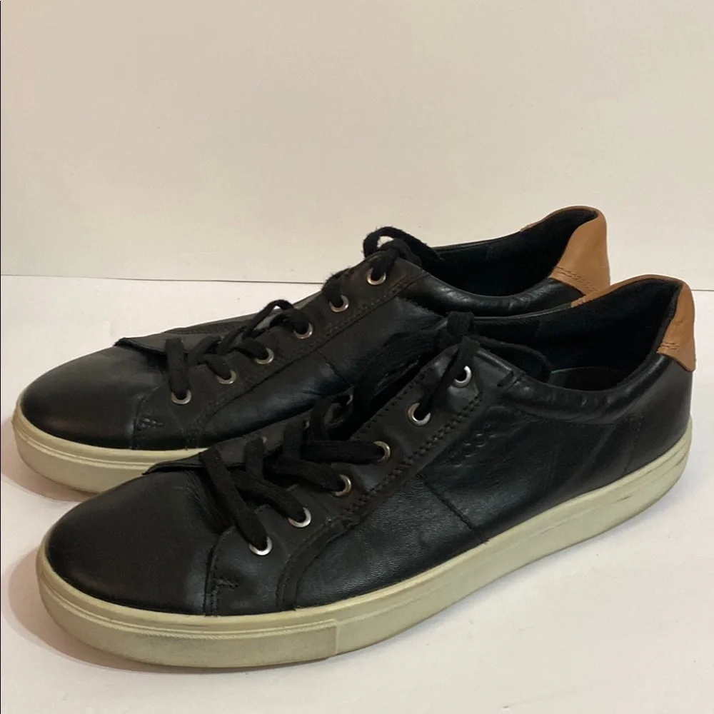Ecco Soft Black Leather Sneaker Oxfords Shoes Lace Up Sz 45/11